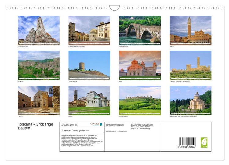 Produktbild: Toskana - Gro&szlig;arige Bauten (Wandkalender 2026 DIN A3 quer), CALVENDO Monatskalender