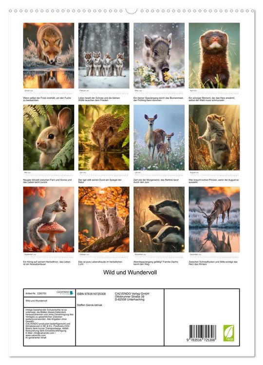 Produktbild: Wild und Wundervoll (hochwertiger Premium Wandkalender 2026 DIN A2 hoch), Kunstdruck in Hochglanz