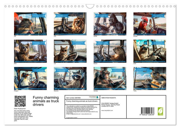 Produktbild: Funny charming animals as truck drivers (Wall Calendar 2026 DIN A3 landscape), CALVENDO 12 Month Wall Calendar