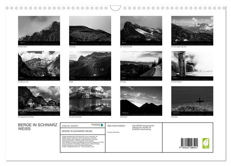 Produktbild: BERGE IN SCHWARZ WEISS (Wandkalender 2026 DIN A3 quer), CALVENDO Monatskalender