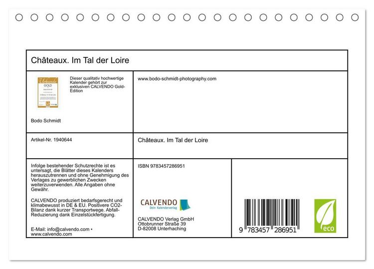 Produktbild: Ch&acirc;teaux. Im Tal der Loire (Tischkalender 2026 DIN A5 quer), CALVENDO Monatskalender