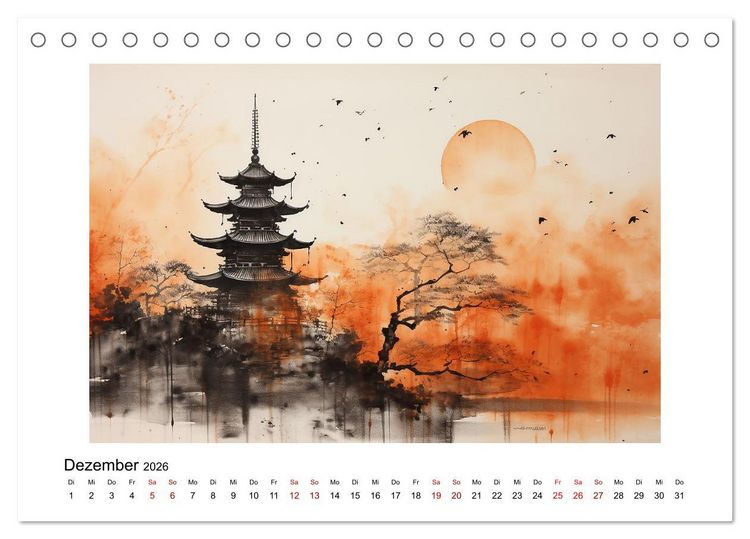 Produktbild: Heiwa - Friedliche Aquarelle im japanischen Stil (Tischkalender 2026 DIN A5 quer), CALVENDO Monatskalender