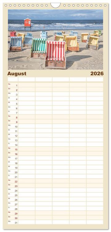 Produktbild: Familienplaner 2026 - Am Strand von Langeoog mit 5 Spalten (Wandkalender, 21 x 45 cm) CALVENDO