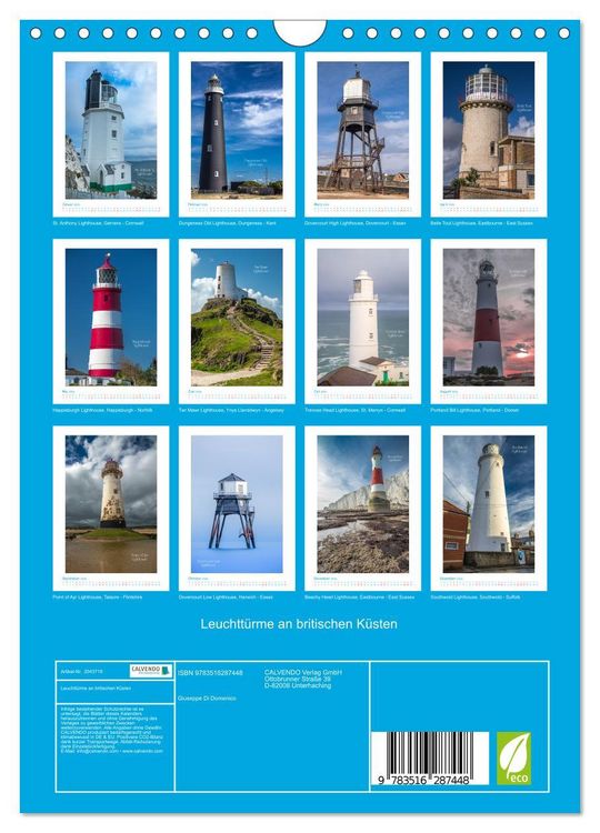 Produktbild: Leuchtt&uuml;rme an britischen K&uuml;sten (Wandkalender 2026 DIN A4 hoch), CALVENDO Monatskalender