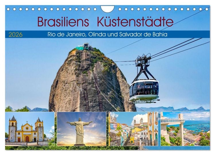 Produktbild: Brasiliens K&uuml;stenst&auml;dte - Rio de Janeiro, Olinda und Salvador de Bahia (Wandkalender 2026 DIN A4 quer), CALVENDO Monatskalender