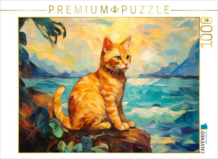 Produktbild: CALVENDO Puzzle Katze Im Stil von Eugene Henri Paul Gauguin | 1000 Teile Lege-Gr&ouml;&szlig;e 64x48cm Foto-Puzzle f&uuml;r gl&uuml;ckliche Stunden