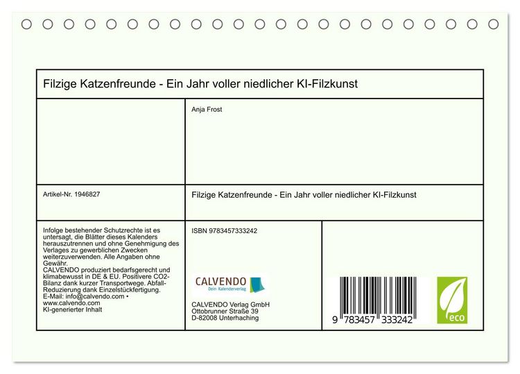 Produktbild: Filzige Katzenfreunde - Ein Jahr voller niedlicher KI-Filzkunst (Tischkalender 2026 DIN A5 quer), CALVENDO Monatskalender