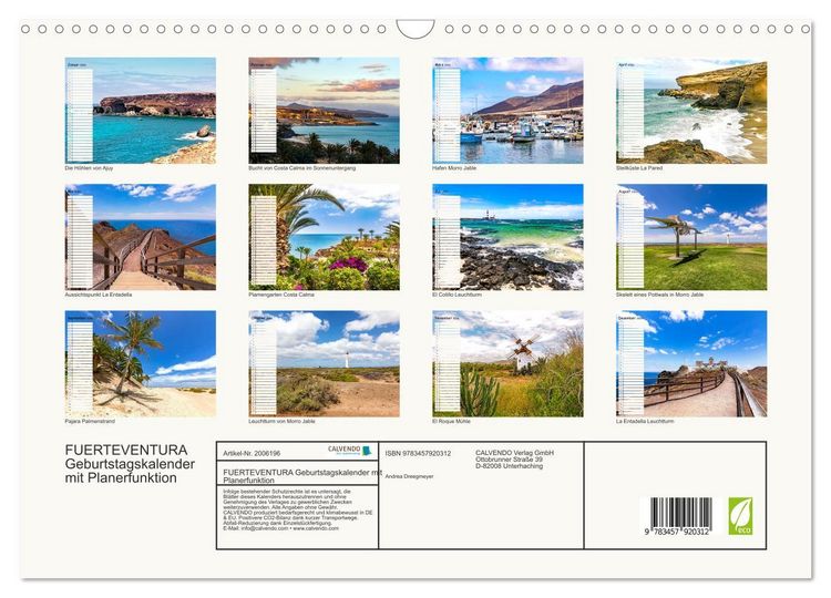 Produktbild: FUERTEVENTURA Geburtstagskalender mit Planerfunktion (Wandkalender 2026 DIN A3 quer), CALVENDO Monatskalender