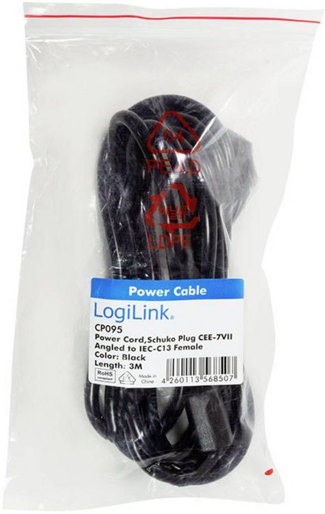 Produktbild: LogiLink Strom Anschlusskabel [1x Schutzkontakt-Winkelstecker - 1x Kaltger&auml;te-Stecker C13] 3.00 m Schwarz