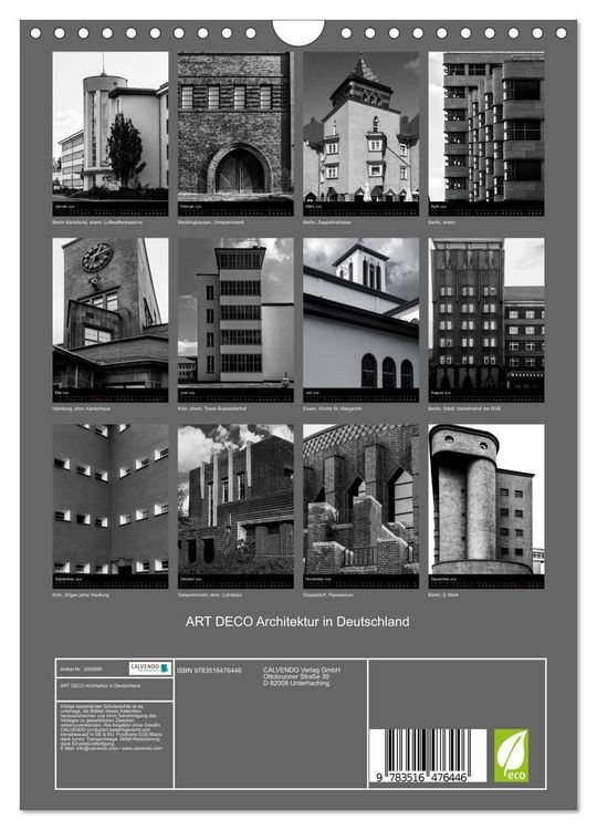 Produktbild: ART DECO Architektur in Deutschland (Wandkalender 2026 DIN A4 hoch), CALVENDO Monatskalender