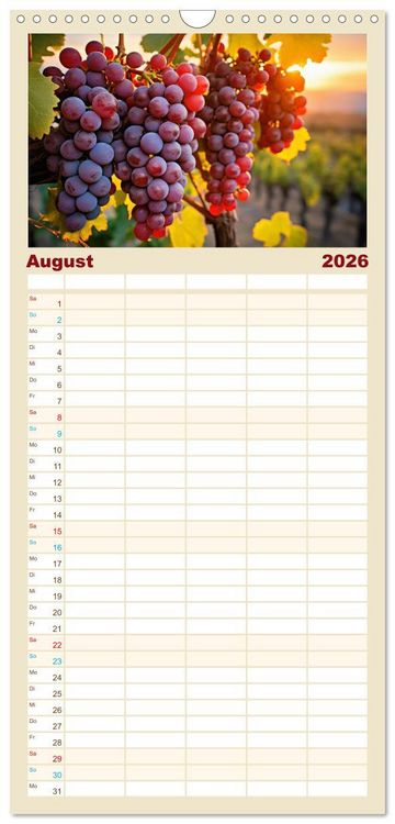 Produktbild: Familienplaner 2026 - Rebensaft - Weingenuss mit 5 Spalten (Wandkalender, 21 x 45 cm) CALVENDO