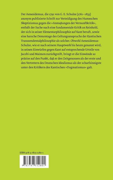Produktbild: Aenesidemus oder &uuml;ber die Fundamente der von Herrn Professor Reinhold in Jena gelieferten Elementar-Philosophie