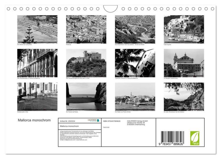 Produktbild: Mallorca monochrom (Wandkalender 2026 DIN A4 quer), CALVENDO Monatskalender
