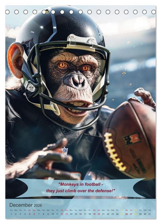 Produktbild: American football with funny animals (Desk Calendar 2026 DIN A5 portrait), CALVENDO 12 Month DeskCalendar