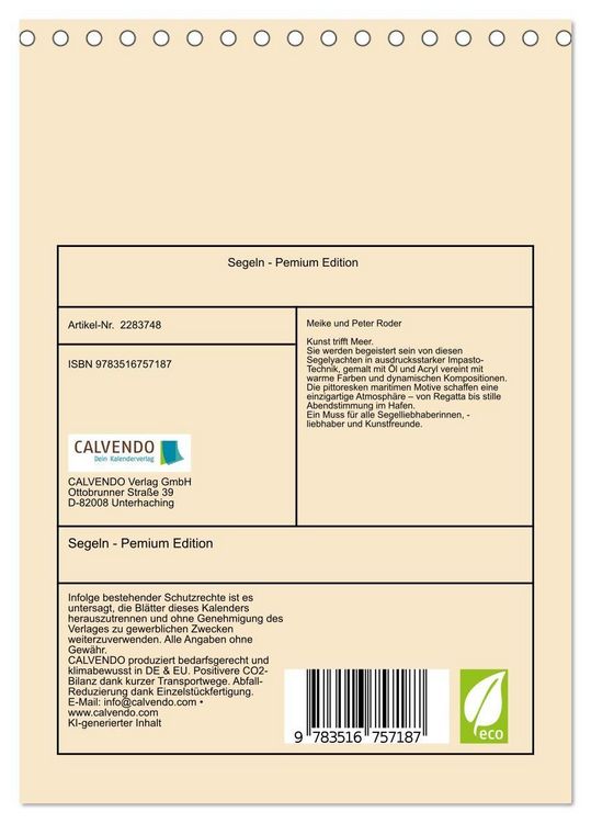 Produktbild: Segeln - Pemium Edition (Tischkalender 2027 DIN A5 hoch), CALVENDO Monatskalender