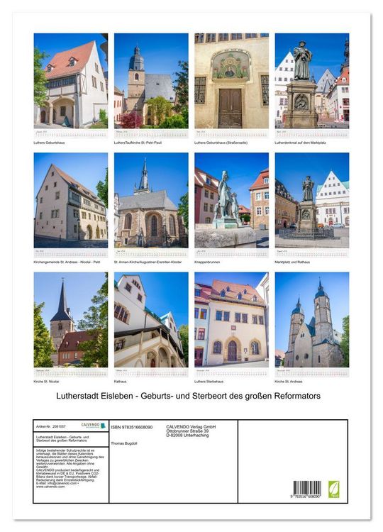 Produktbild: Lutherstadt Eisleben - Geburts- und Sterbeort des gro&szlig;en Reformators (Wandkalender 2026 DIN A2 hoch), CALVENDO Monatskalender