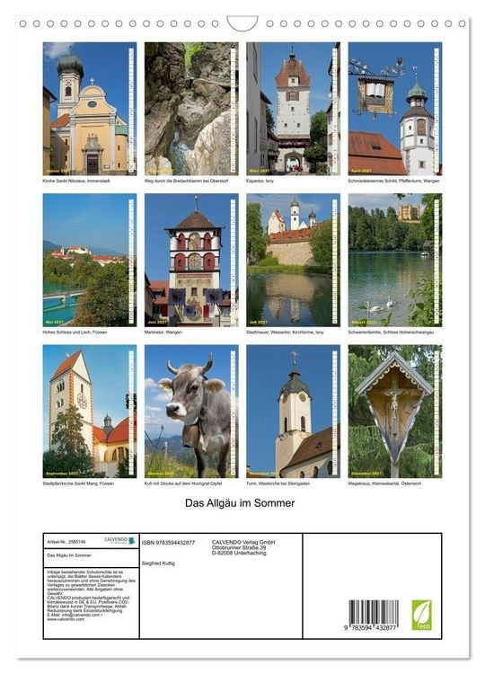 Produktbild: Das Allg&auml;u im Sommer (Wandkalender 2027 DIN A3 hoch), CALVENDO Monatskalender
