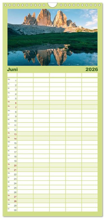 Produktbild: Familienplaner 2026 - Dolomiten - Die wundersch&ouml;nen S&uuml;dalpen in Italien. mit 5 Spalten (Wandkalender, 21 x 45 cm) CALVENDO