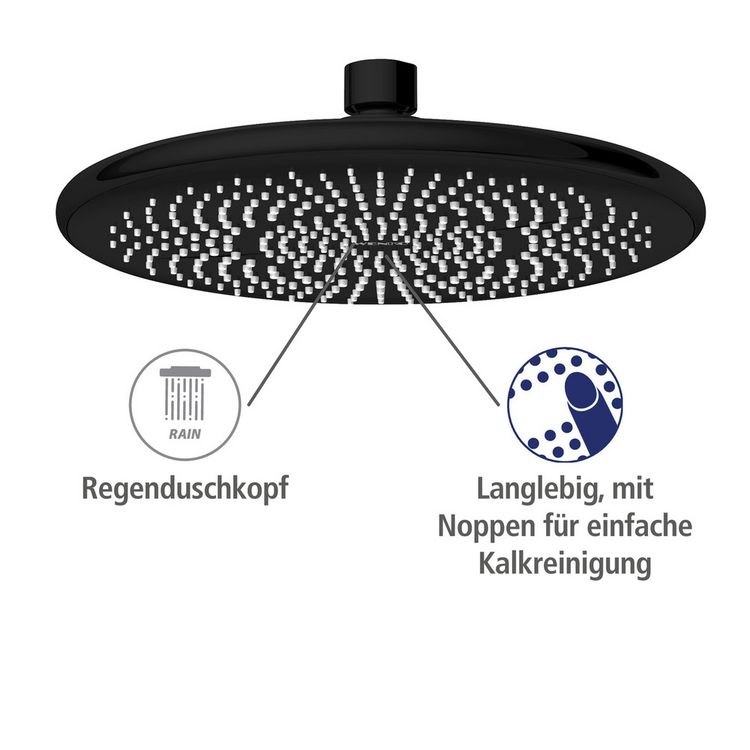 Produktbild: Regenduschkopf Watersaving Schwarz, &Oslash; 22,5 cm