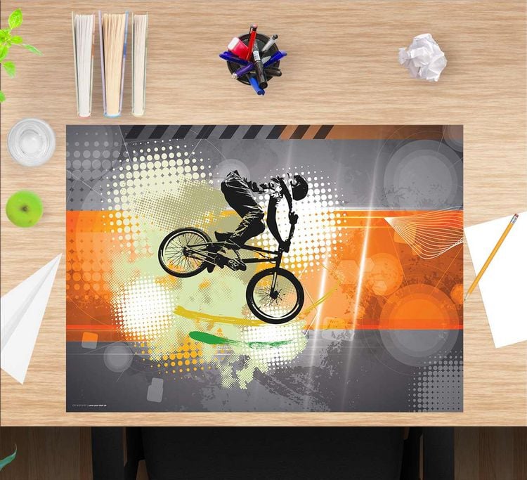 Produktbild: Cover-your-desk Schreibtischunterlage f&uuml;r Kinder und Erwachsene Mountainbike Orange, aus hochwertigem Vinyl , 60 x 40 cm