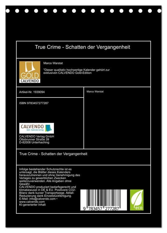 Produktbild: True Crime - Schatten der Vergangenheit (Tischkalender 2026 DIN A5 hoch), CALVENDO Monatskalender