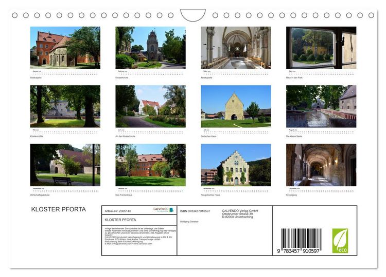 Produktbild: KLOSTER PFORTA (Wandkalender 2026 DIN A4 quer), CALVENDO Monatskalender