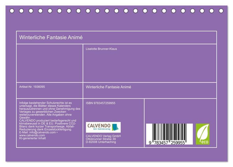 Produktbild: Winterliche Fantasie Anim&eacute; (Tischkalender 2026 DIN A5 quer), CALVENDO Monatskalender