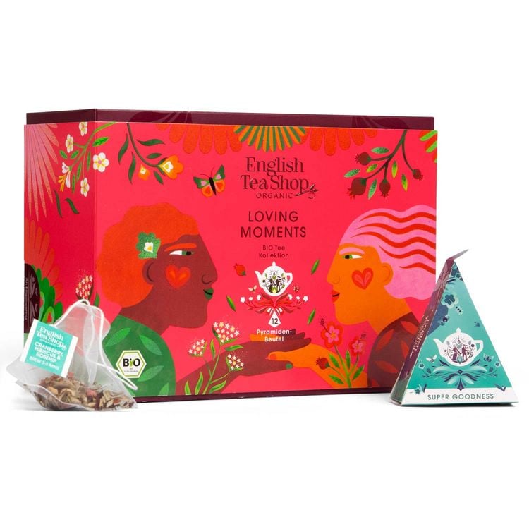 Produktbild: BIO Tee Geschenk "Loving Moments", Geschenk f&uuml;r besondere Momente, 3 Sorten, 12 kompostierbare Pyramiden-Beutel