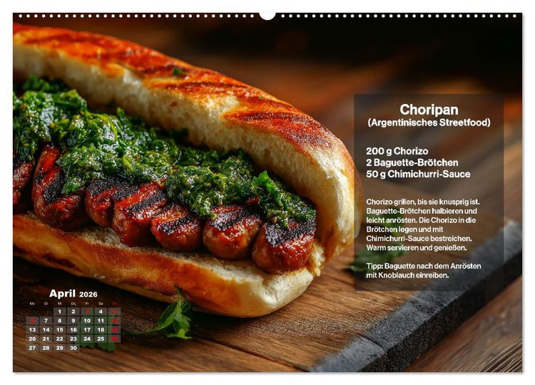 Produktbild: Streetfood Kalender - Einfache Rezepte aus den Stra&szlig;enk&uuml;chen der Welt (Wandkalender 2026 DIN A2 quer), CALVENDO Monatskalender