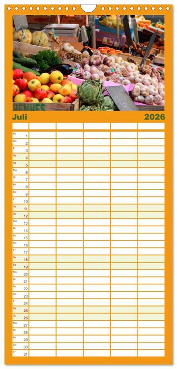 Produktbild: Familienplaner 2026 - Markttag in Frankreich mit 5 Spalten (Wandkalender, 21 x 45 cm) CALVENDO