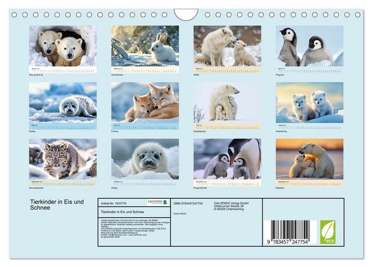 Produktbild: Tierkinder in Eis und Schnee (Wandkalender 2026 DIN A4 quer), CALVENDO Monatskalender