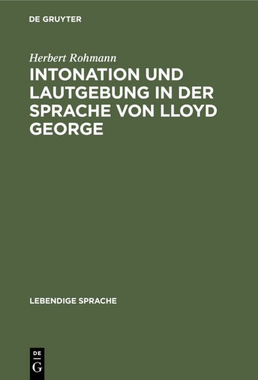 Produktbild: Intonation und Lautgebung in der Sprache von Lloyd George
