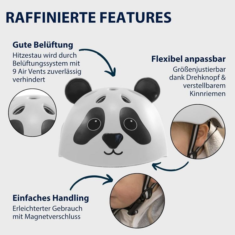 Produktbild: HUDORA 84911 - Kinderhelm Panda, Gr. 44-47, Sicherheitshelm f&uuml;r Fahrrad und Inlineskaten