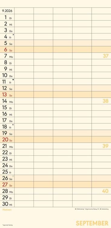 Produktbild: Superplaner L 2026 5 Spalten - Familien-Timer 22x45 cm - Offset-Papier - mit Ferienterminen - Wand-Planer - Familienkalender - Alpha Edition
