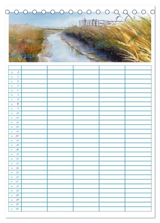 Produktbild: Amrumaquarelle (Tischkalender 2026 DIN A5 hoch), CALVENDO Monatskalender