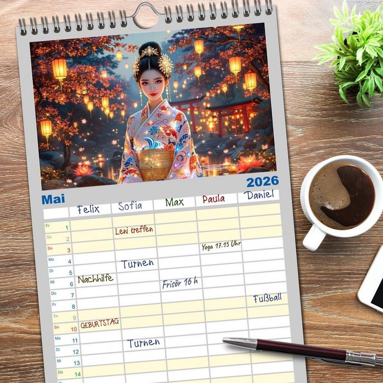 Produktbild: Familienplaner 2026 - Fantasie Asia-Girls mit 5 Spalten (Wandkalender, 21 x 45 cm) CALVENDO