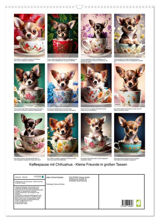 Produktbild: Kaffeepause mit Chihuahua - Kleine Freunde in gro&szlig;en Tassen (Wandkalender 2026 DIN A2 hoch), CALVENDO Monatskalender