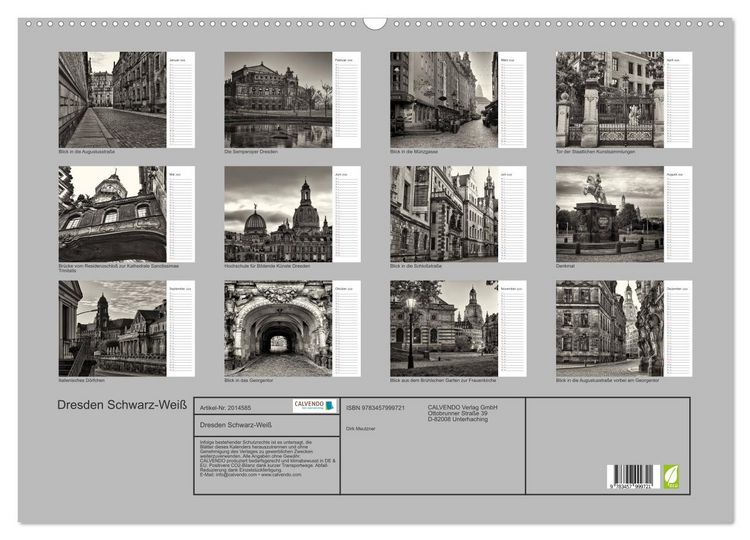 Produktbild: Dresden Schwarz-Wei&szlig; (Wandkalender 2026 DIN A2 quer), CALVENDO Monatskalender