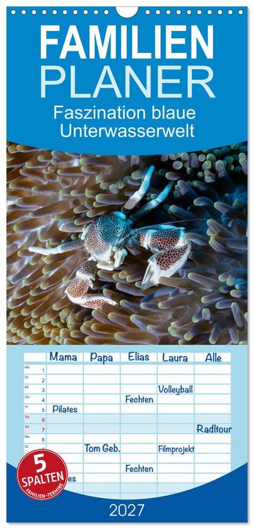 Produktbild: Familienplaner 2027 - Faszination blaue Unterwasserwelt mit 5 Spalten (Wandkalender, 21 x 45 cm) CALVENDO