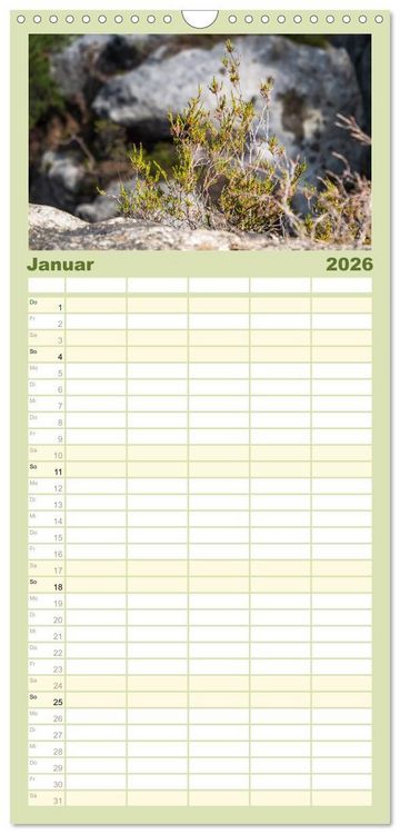 Produktbild: Familienplaner 2026 - Zauberhaftes Heidekraut - Elbsandstein mit 5 Spalten (Wandkalender, 21 x 45 cm) CALVENDO