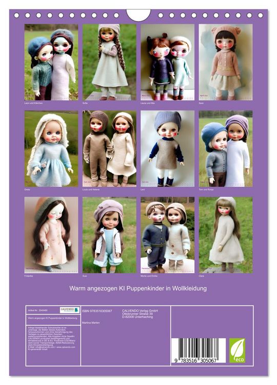 Produktbild: Warm angezogen KI Puppenkinder in Wollkleidung (Wandkalender 2026 DIN A4 hoch), CALVENDO Monatskalender