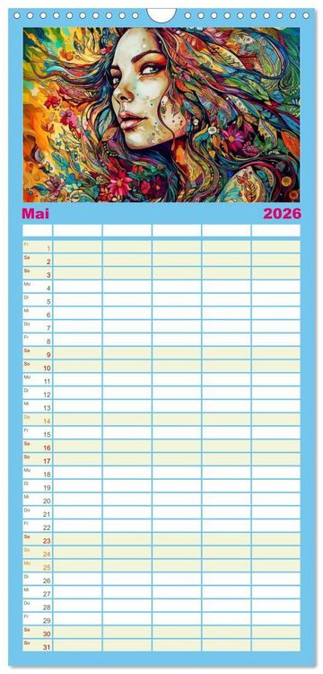 Produktbild: Familienplaner 2026 - Farbenfroh Weiblich mit 5 Spalten (Wandkalender, 21 x 45 cm) CALVENDO