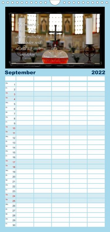 Produktbild: Familienplaner Monat f&uuml;r Monat ein Bibelvers (Wandkalender 2022 , 21 cm x 45 cm, hoch)
