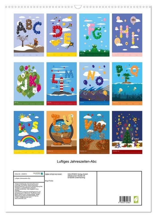Produktbild: Luftiges Jahreszeiten-Abc (Wandkalender 2026 DIN A2 hoch), CALVENDO Monatskalender