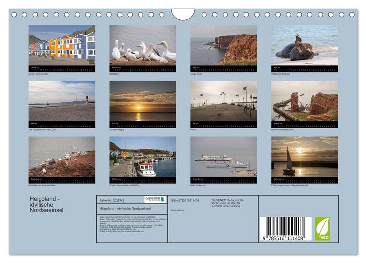 Produktbild: Helgoland - idyllische Nordseeinsel (Wandkalender 2026 DIN A4 quer), CALVENDO Monatskalender