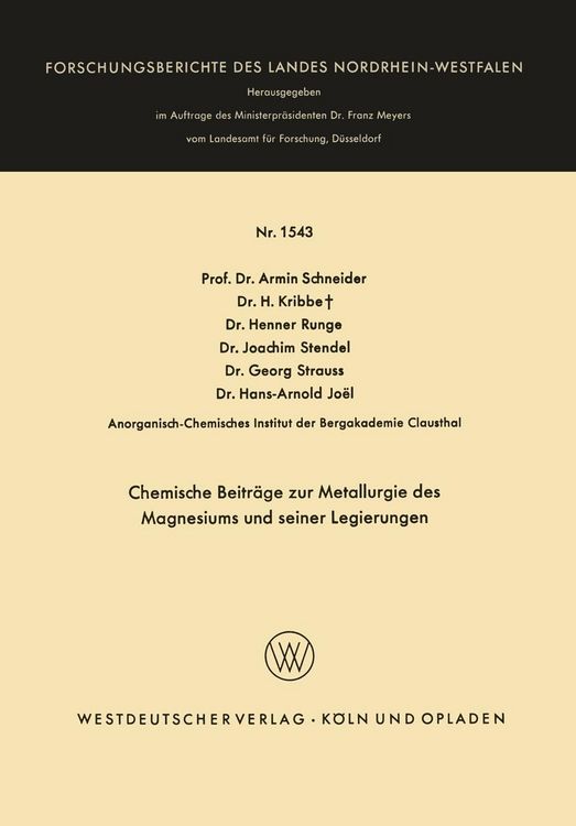 Produktbild: Chemische Beitr&auml;ge zur Metallurgie des Magnesiums und seiner Legierungen