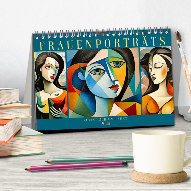Produktbild: Frauenportr&auml;ts, kubistisch und bunt (Tischkalender 2026 DIN A5 quer), CALVENDO Monatskalender