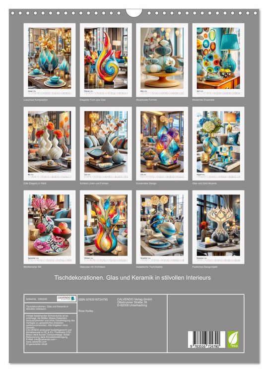 Produktbild: Tischdekorationen. Glas und Keramik in stilvollen Interieurs (Wandkalender 2026 DIN A3 hoch), CALVENDO Monatskalender
