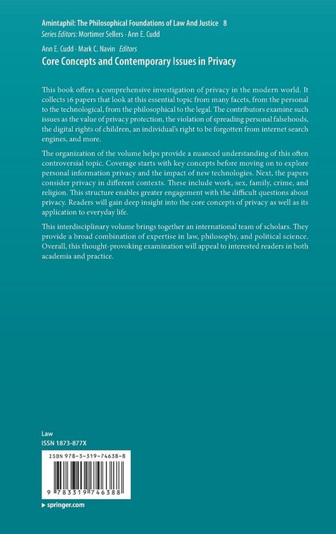 Produktbild: Core Concepts and Contemporary Issues in Privacy