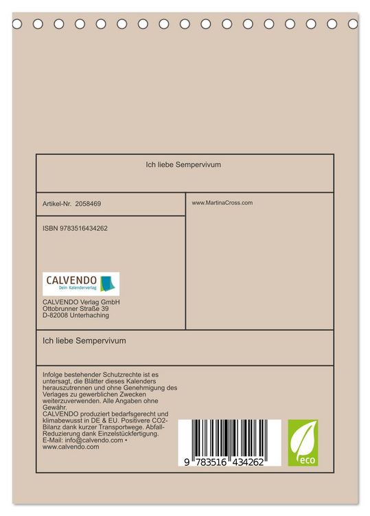 Produktbild: Ich liebe Sempervivum (Tischkalender 2026 DIN A5 hoch), CALVENDO Monatskalender